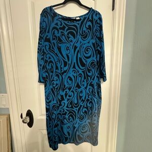 Chico's Travelers Blue and Black Swirl Dress